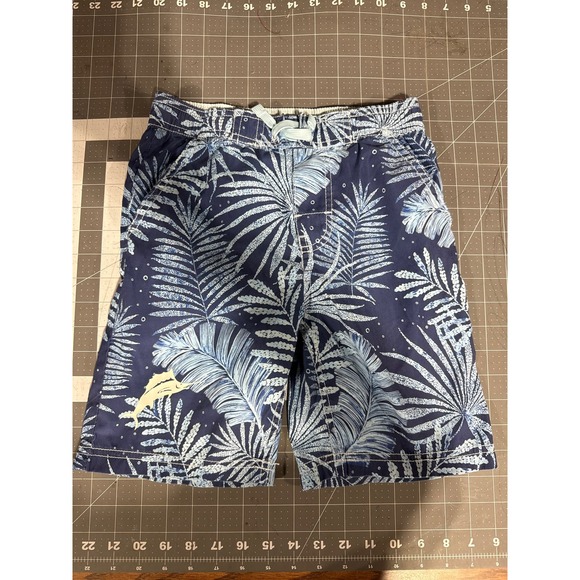 TOMMY BAHAMA KIDS Boys Blue Tropical‎ Palm Fronds Swim Trunks Sz 6 - Picture 1 of 5